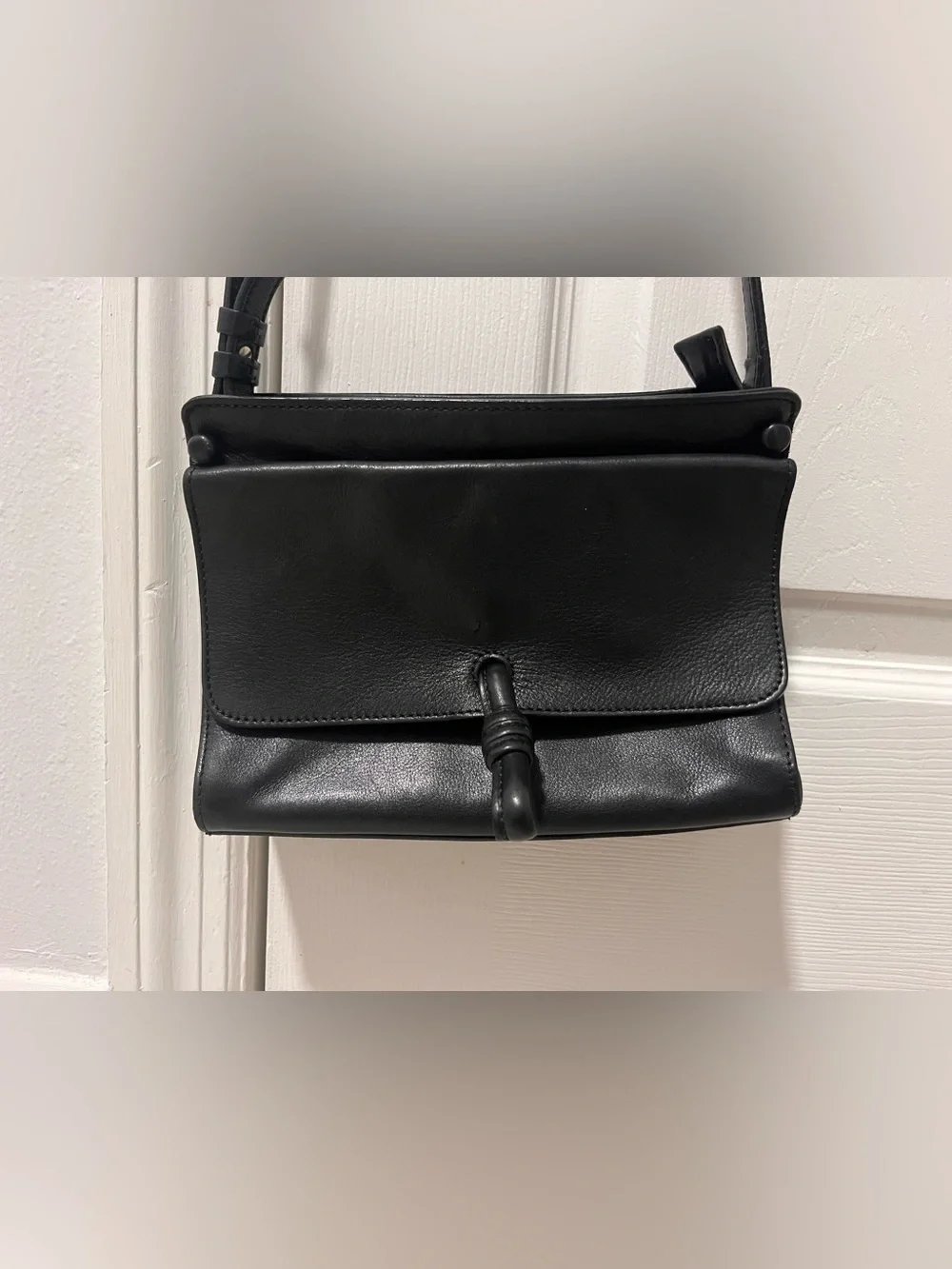 Massimo Dutti Black Leather Crossbody Bag